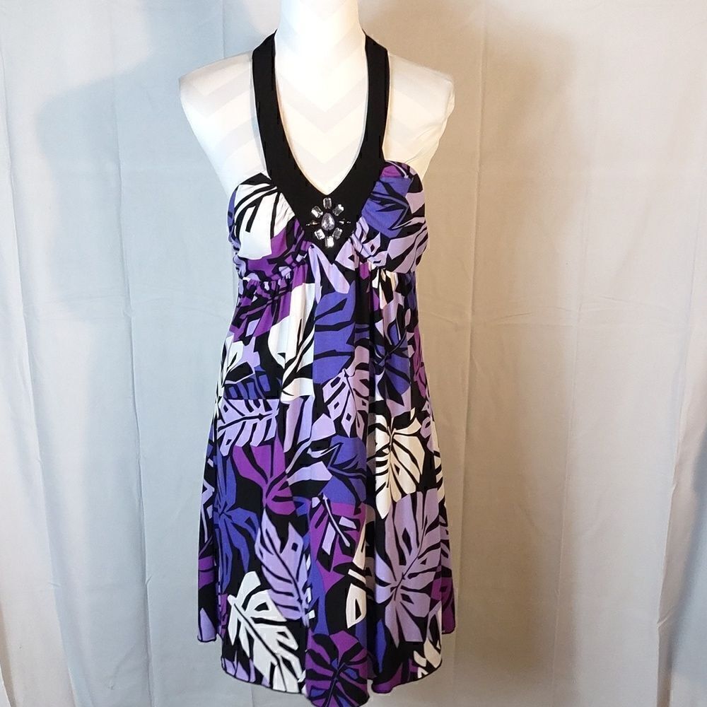 BCX Beaded Hawaiian Mini Halter Dress